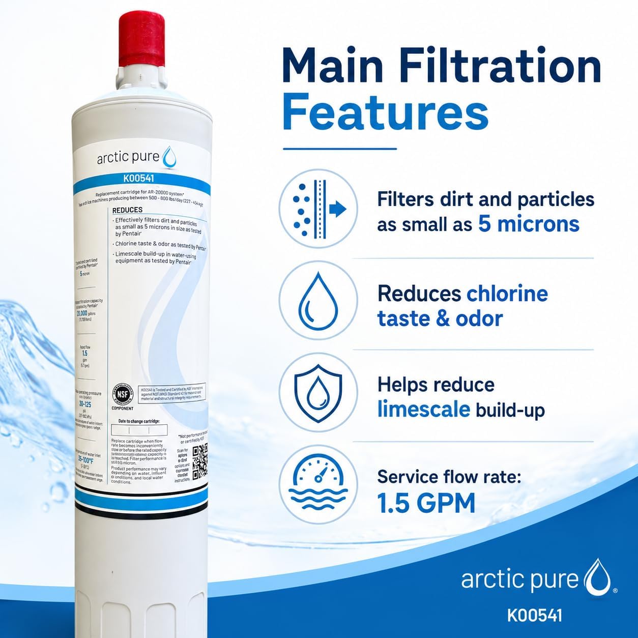 Water Filter Compatible with Manitowoc K00541(K-00339), Fits AR-20000 & AR-40000, 0.5 Micron Ice Machine Cartridge, 20,000 Gallons, Reduces Scale, Sediment, Taste & Odor, NSF Certified