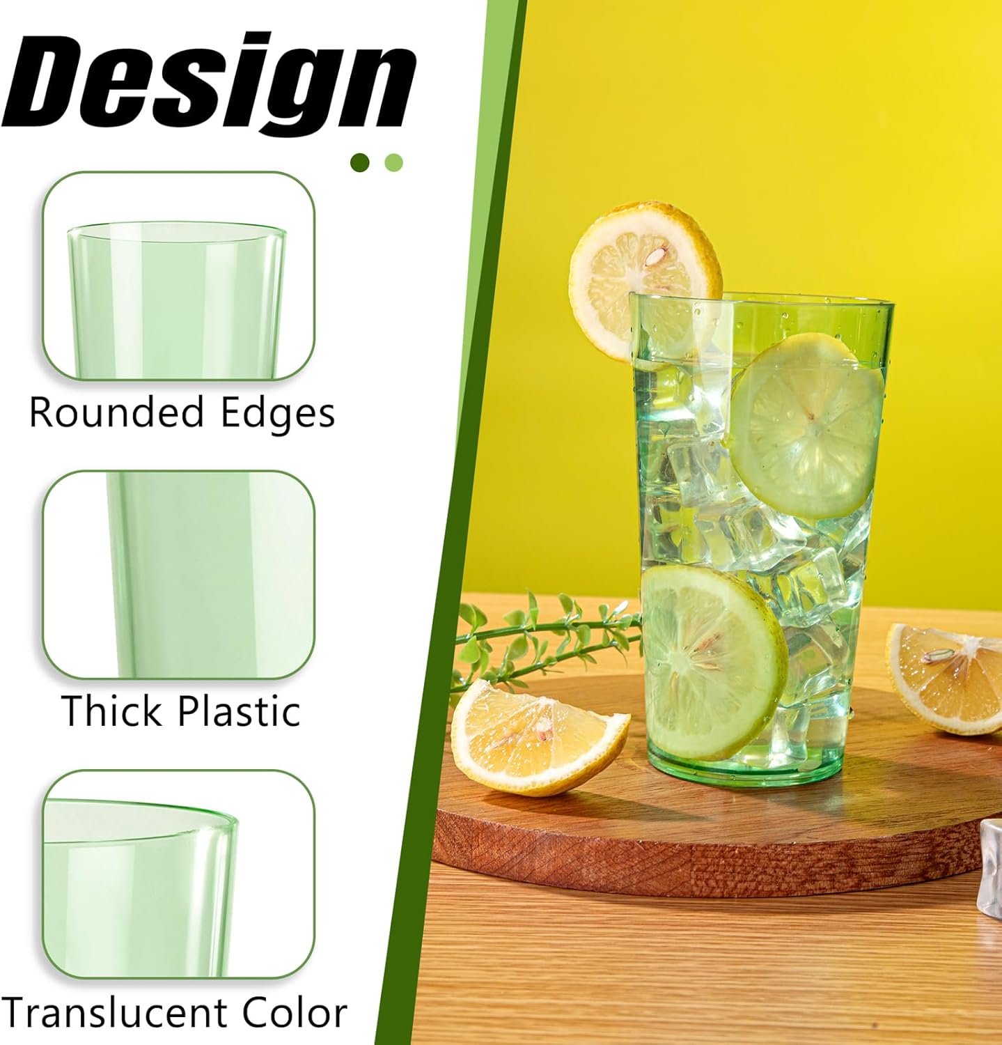VerdureWare 24 oz Hammered Plastic Tumblers – Set of 8 Green Reusable Cups | BPA-Free, Shatterproof, Dishwasher & Microwave Safe