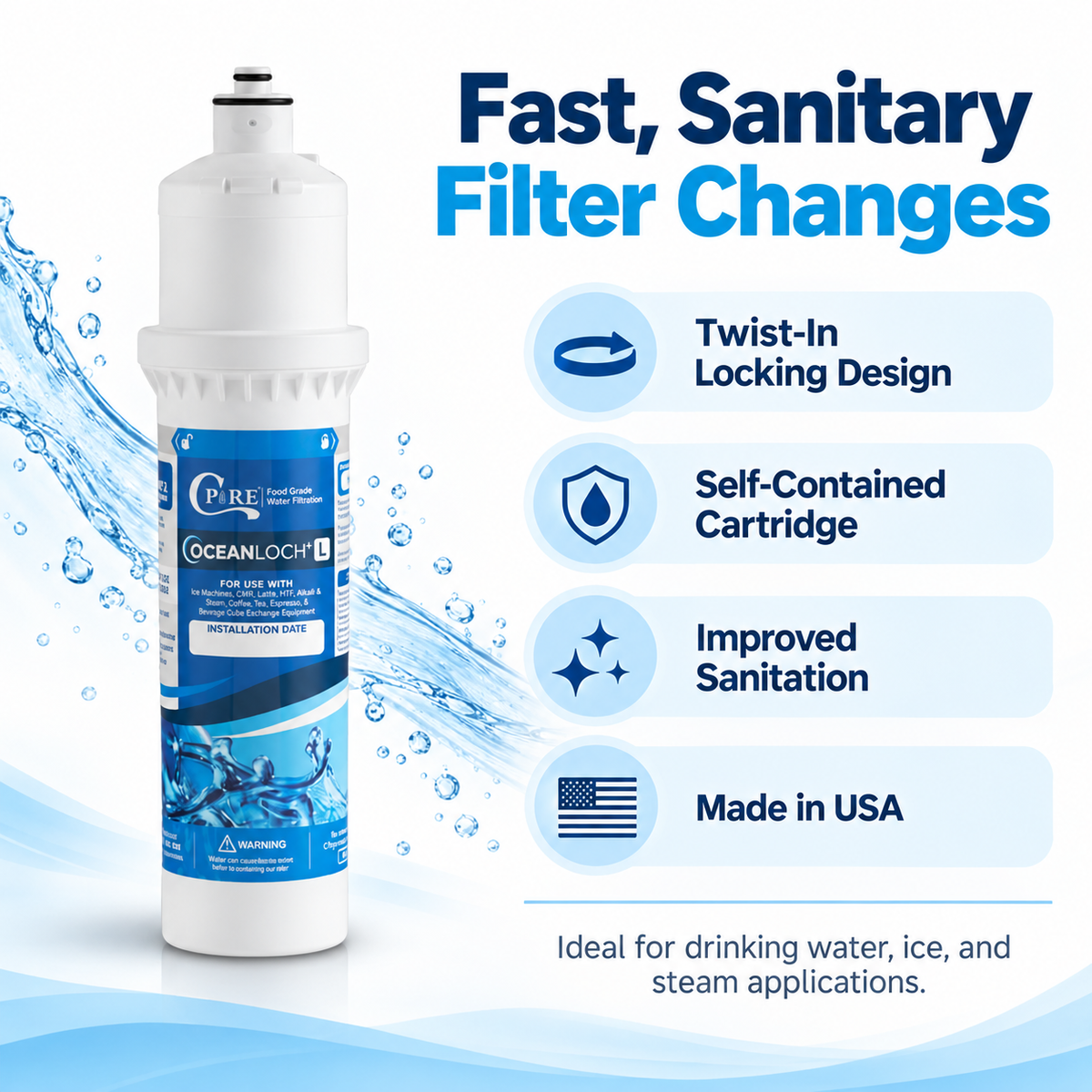 C Pure Oceanloch+ L Water Filter Replacement Cartridge – 1 Micron, 1.67 GPM, 18,000 Gallon Capacity