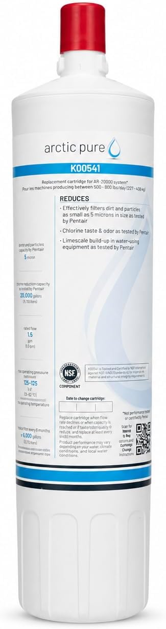 Water Filter Compatible with Manitowoc K00541(K-00339), Fits AR-20000 & AR-40000, 0.5 Micron Ice Machine Cartridge, 20,000 Gallons, Reduces Scale, Sediment, Taste & Odor, NSF Certified
