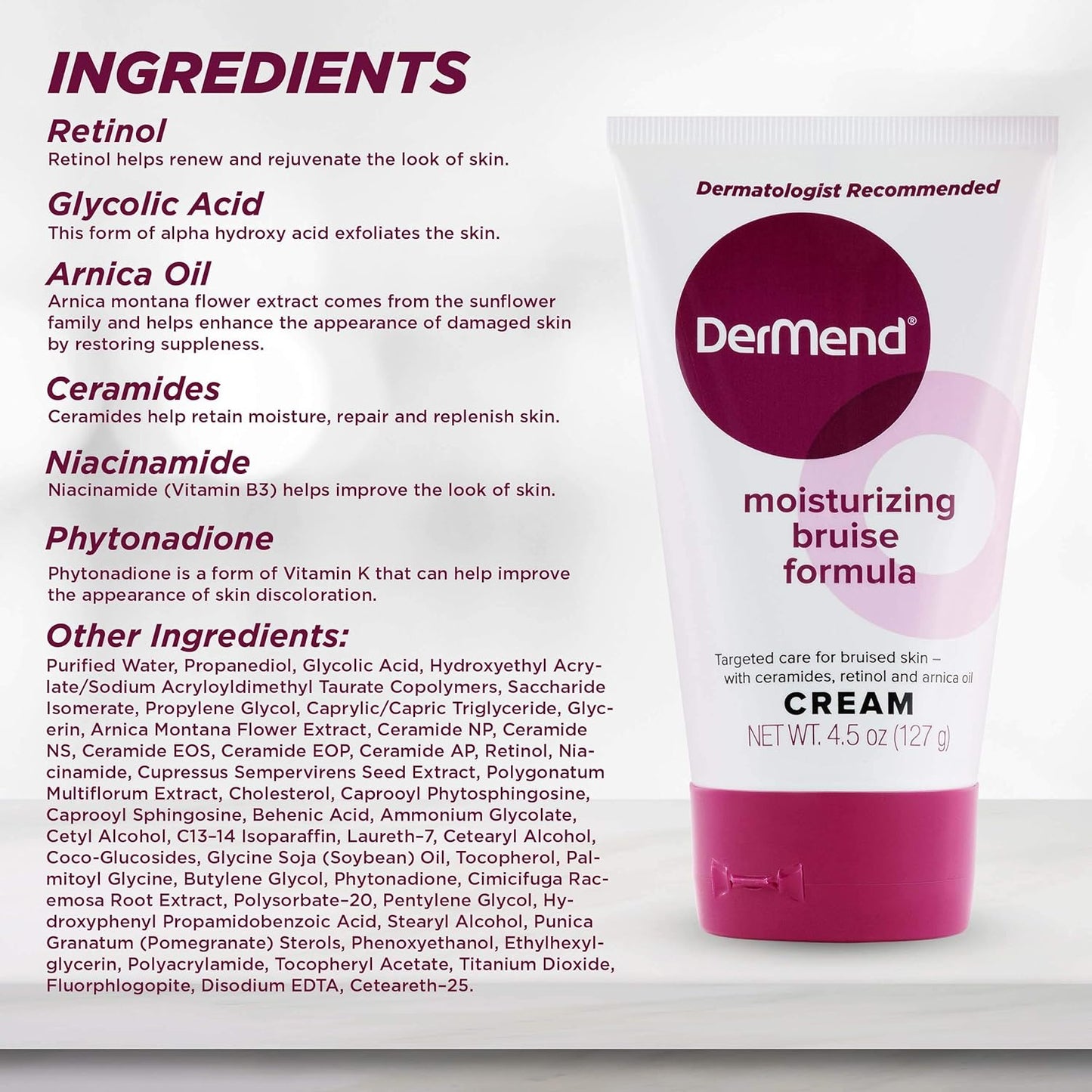 DerMend Arnica Bruise Cream with Vitamin K – 2 Pack (4.5 oz Each) – Skin Moisturizer for Bruising on Arms, Legs & Hands – With Retinol, Glycolic Acid, Ceramides, Niacinamide