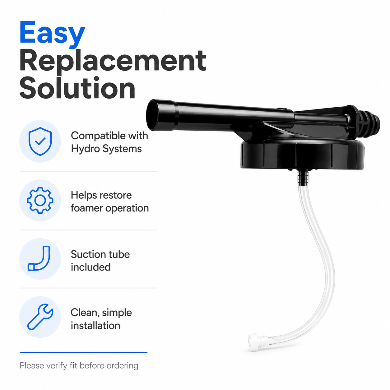 Universal Foamer Replacement Lid Kit with Suction Tube & Strainer 10061501 – Compatible with Hydro Systems & Other Foaming Systems
