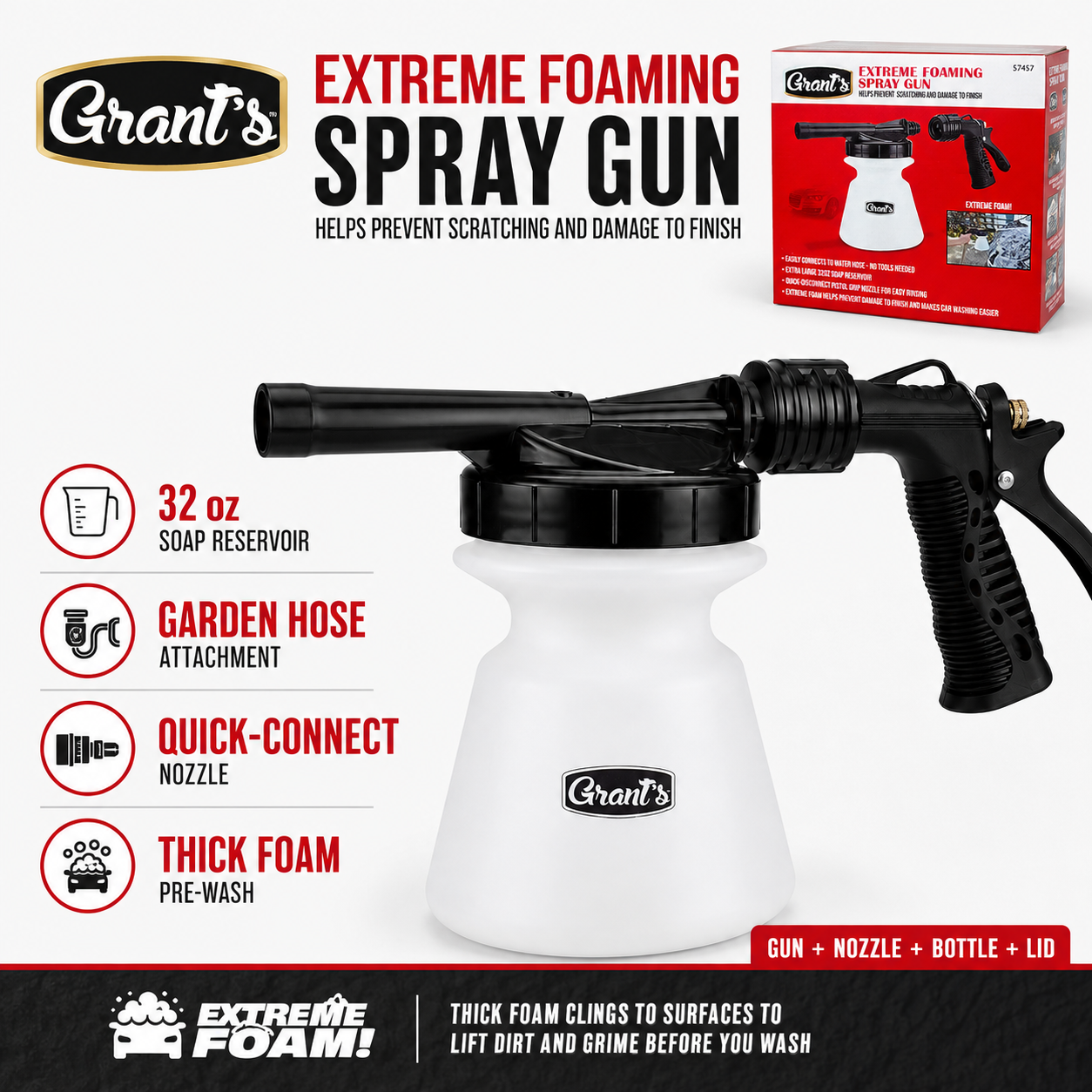 Extreme Foaming Car Wash Kit Gun Nozzle 32oz Bottle Lid Garden Hose Attachment