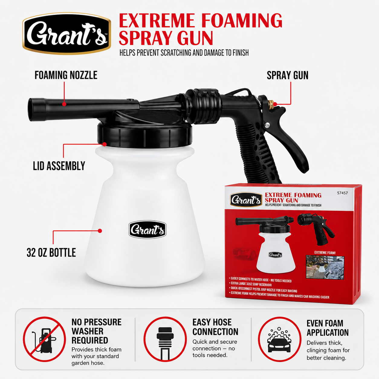Extreme Foaming Car Wash Kit Gun Nozzle 32oz Bottle Lid Garden Hose Attachment