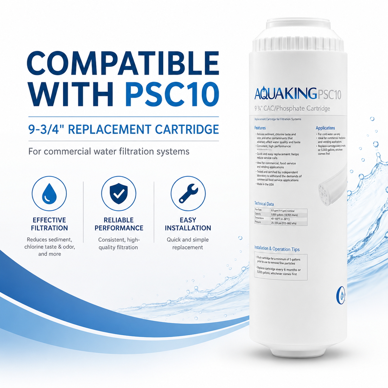 C Pure AQUAKING PSC10 Compatible Water Filter Cartridge 25 Micron 3 GPM 9-3/4"