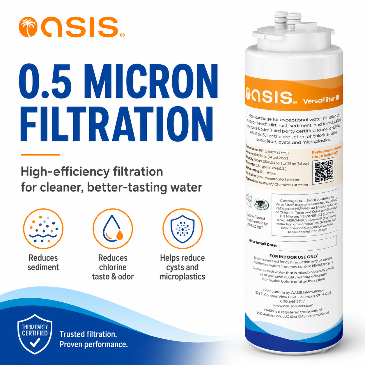 Oasis 041145-001 VersaFilter III Water Filter 0.5 Micron 1.5 GPM 4750 Gal