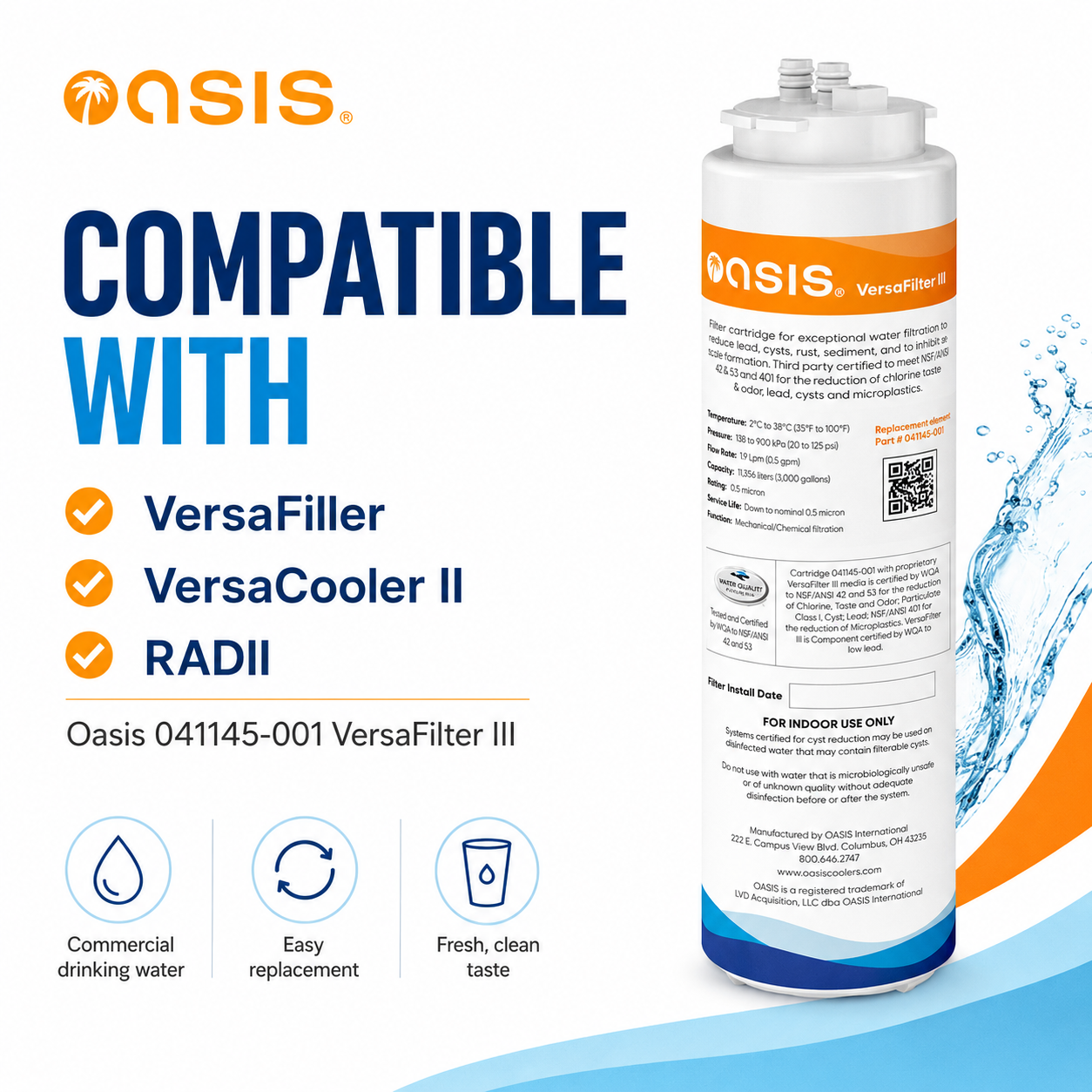 Oasis 041145-001 VersaFilter III Water Filter 0.5 Micron 1.5 GPM 4750 Gal