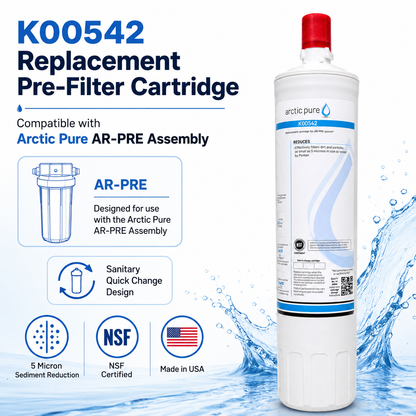 2 Pack Water Filter Compatible with Manitowoc K00542, Replacement Pre-Filter Cartridge for Arctic Pure AR-PRE Assembly, 5 Micron Sediment Filter, 2.5 GPM Quick-Change