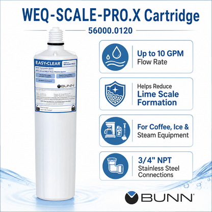 WEQ-SCALE-PRO.X Water Filter Cartridge 56000.0120 – 10 GPM Lime Scale Inhibitor for Coffee Brewers, Ice Machines and Steamers – Compatible with Bunn WEQ Systems