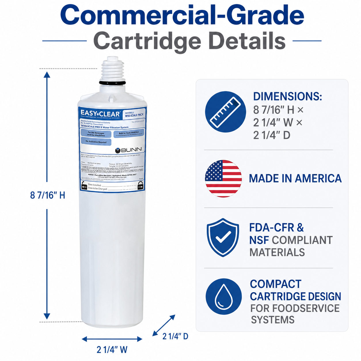 WEQ-SCALE-PRO.X Water Filter Cartridge 56000.0120 – 10 GPM Lime Scale Inhibitor for Coffee Brewers, Ice Machines and Steamers – Compatible with Bunn WEQ Systems
