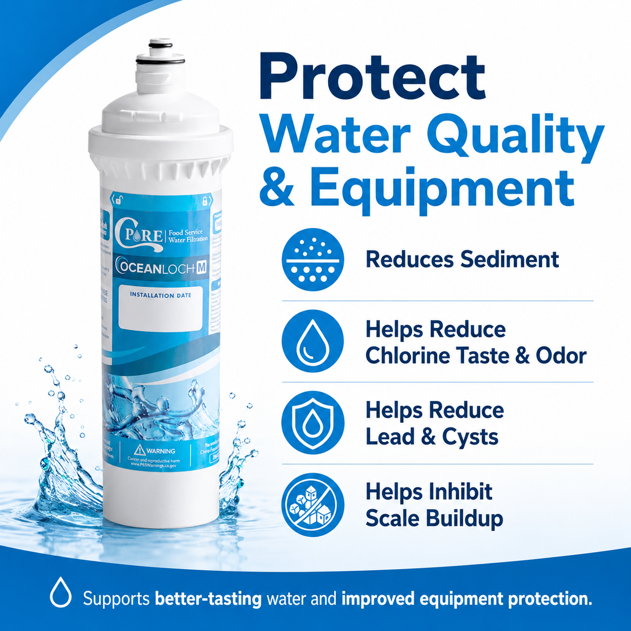 C Pure Oceanloch+ M Water Filter Cartridge  – 1 Micron, 1.67 GPM – Compatible with Everpure H-300+M, H-300, H-200 – Made in USA – Blue Stream Filters